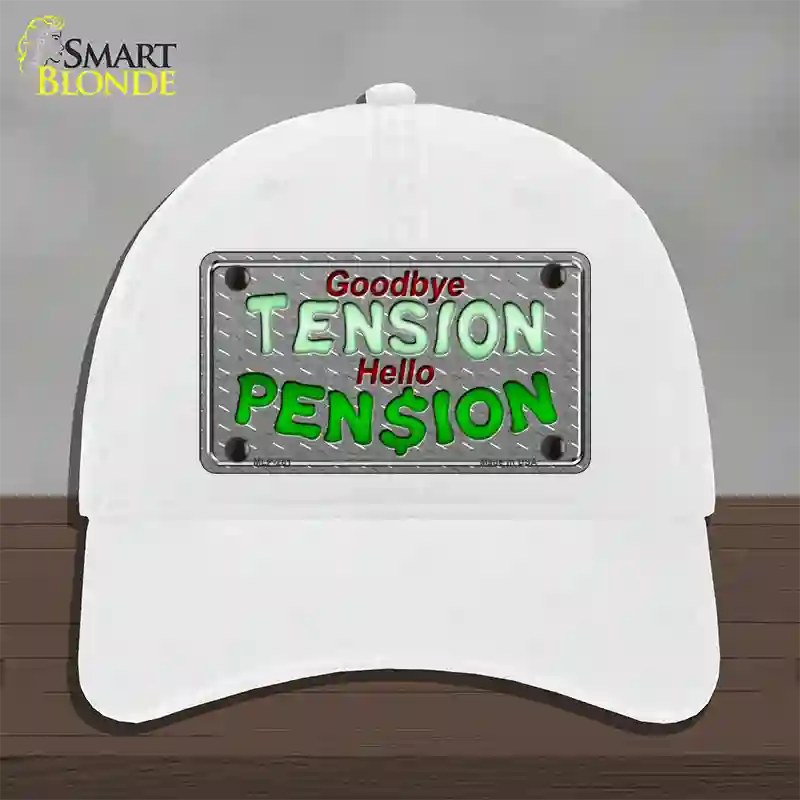 Tension Pension Novelty License Plate Hat Unconstructed Cotton / White