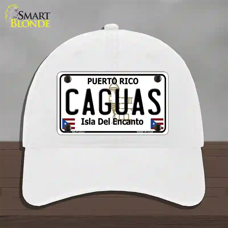 Caguas Novelty License Plate Hat Unconstructed Cotton / White