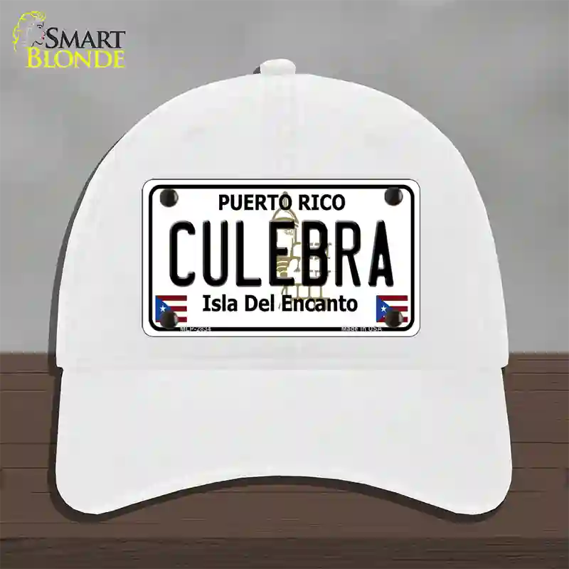 Culebra Novelty License Plate Hat Unconstructed Cotton / White