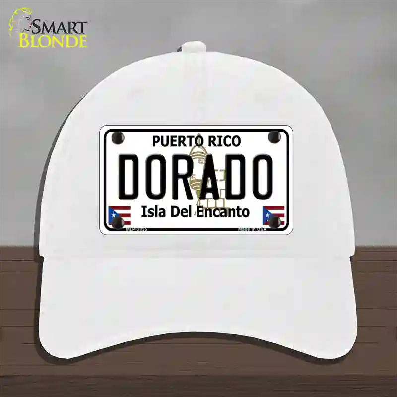 Dorado Novelty License Plate Hat Unconstructed Cotton / White