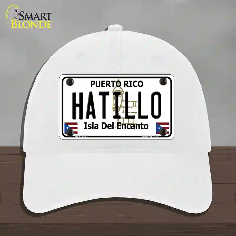 Hatillo Puerto Rico Novelty License Plate Hat Unconstructed Cotton / White