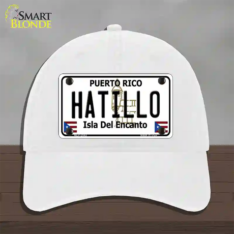 Hatillo Puerto Rico Novelty License Plate Hat Unconstructed Cotton / White