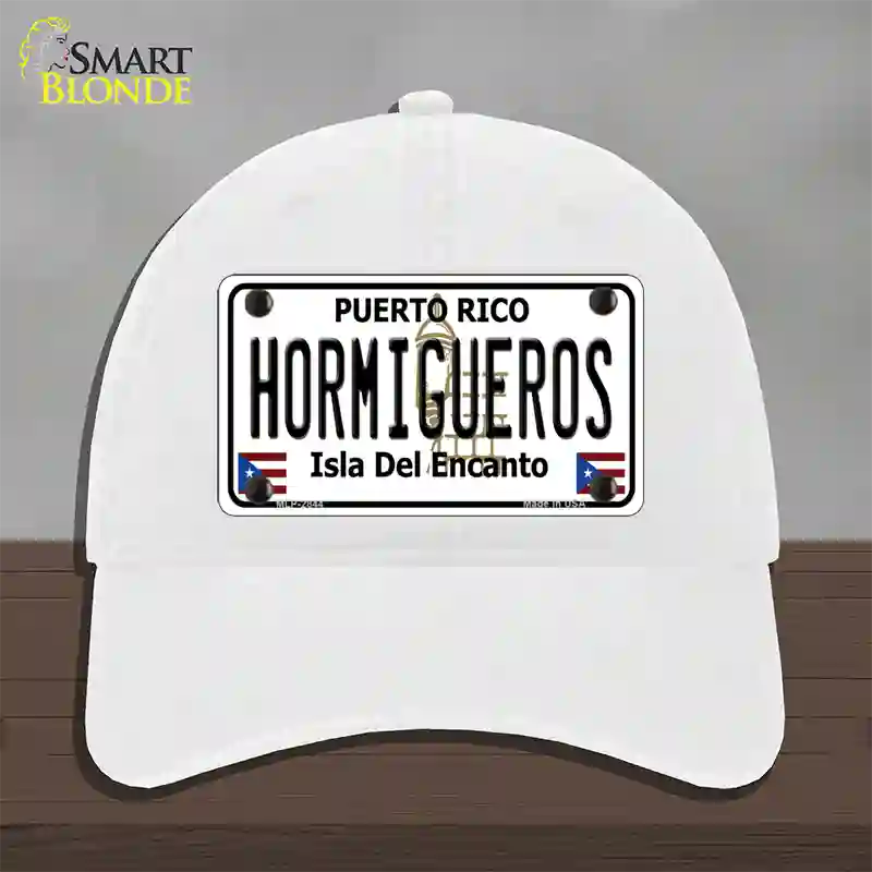 Hormiguesros Puerto Rico Novelty License Plate Hat Unconstructed Cotton / White