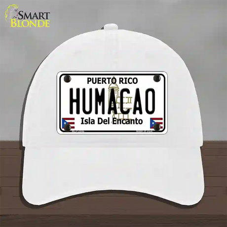 Humacao Puerto Rico Novelty License Plate Hat Unconstructed Cotton / White