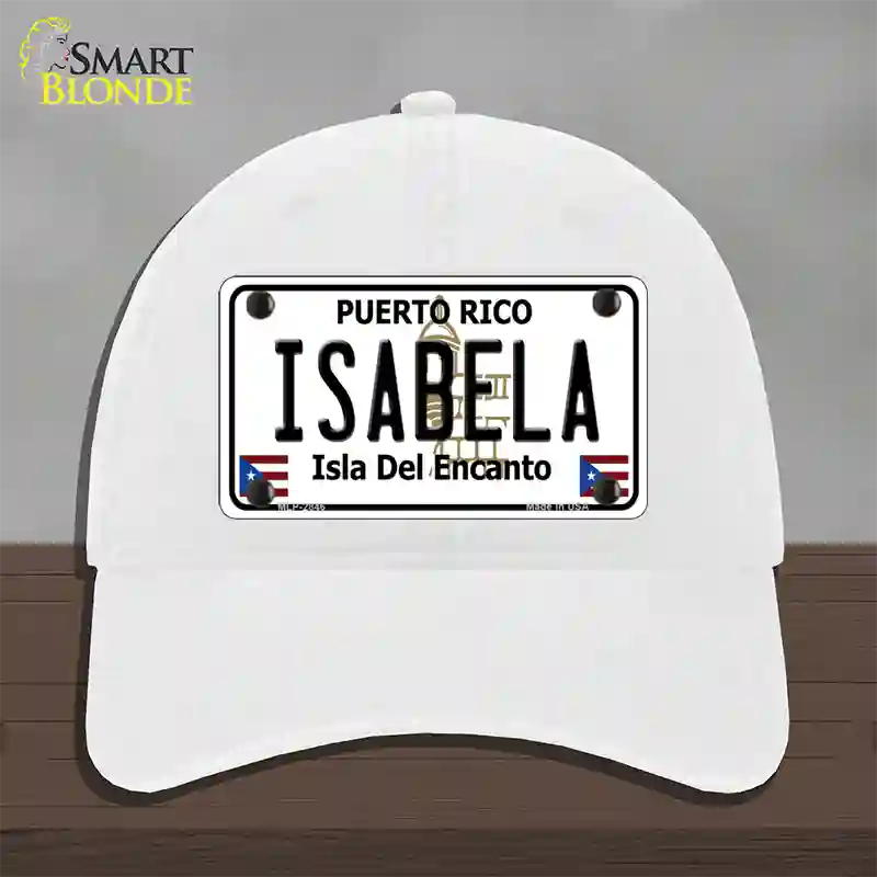 Isabela Puerto Rico Novelty License Plate Hat Unconstructed Cotton / White