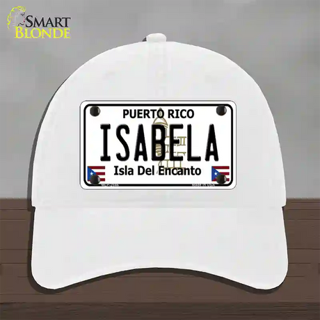 Isabela Puerto Rico Novelty License Plate Hat Unconstructed Cotton / White