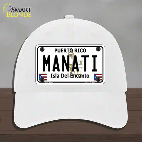 Manati Puerto Rico Novelty License Plate Hat Unconstructed Cotton / White