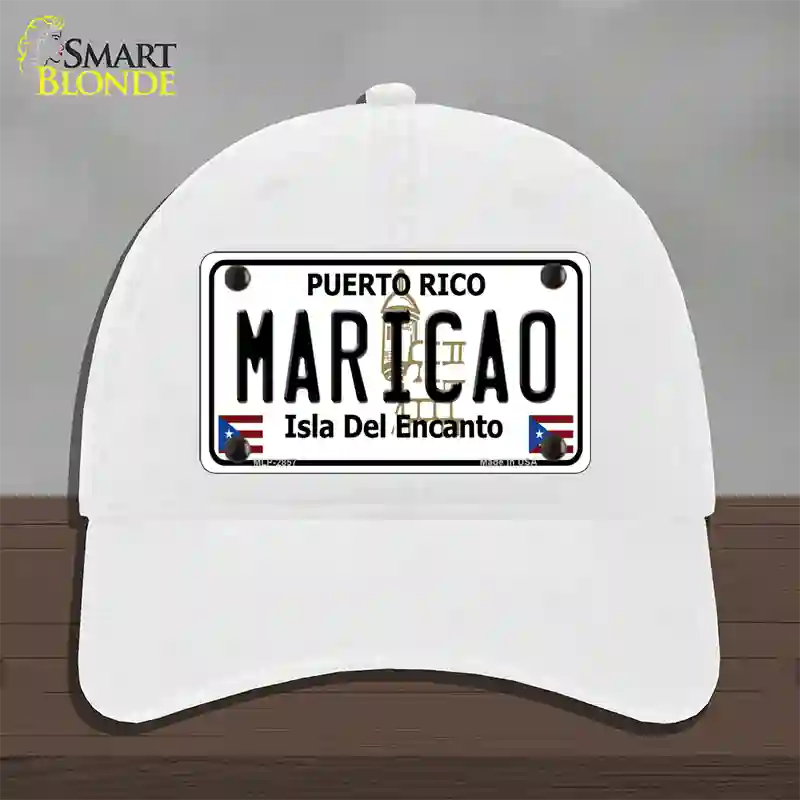 Maricao Puerto Rico Novelty License Plate Hat Unconstructed Cotton / White