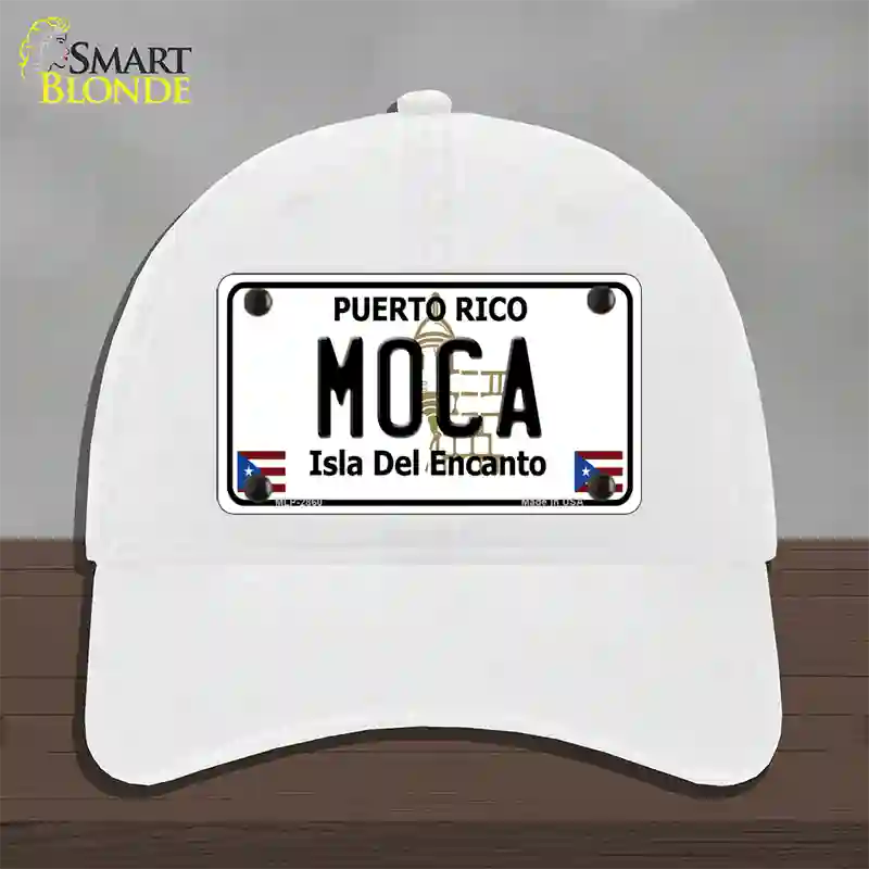 Moca Puerto Rico Novelty License Plate Hat Unconstructed Cotton / White