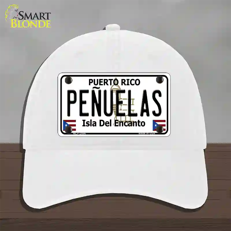 Penuelas Puerto Rico Novelty License Plate Hat Unconstructed Cotton / White