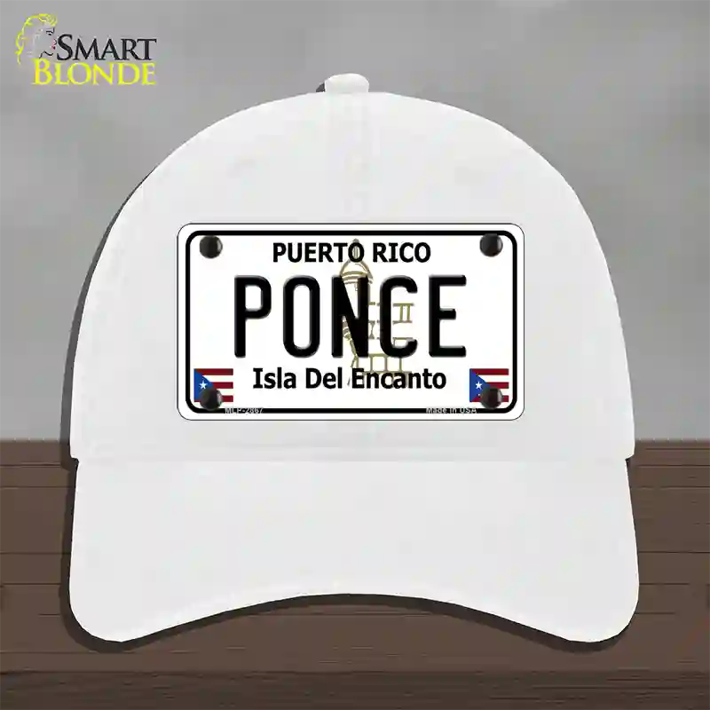 Ponce Puerto Rico Novelty License Plate Hat Unconstructed Cotton / White