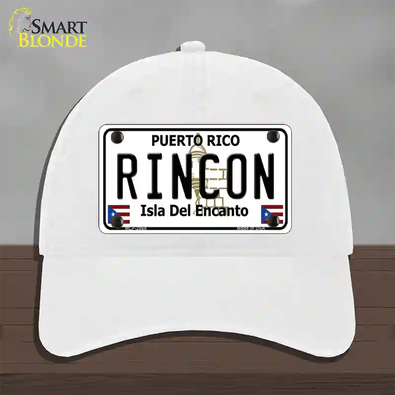 Rincon Puerto Rico Novelty License Plate Hat Unconstructed Cotton / White