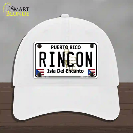 Rincon Puerto Rico Novelty License Plate Hat Unconstructed Cotton / White