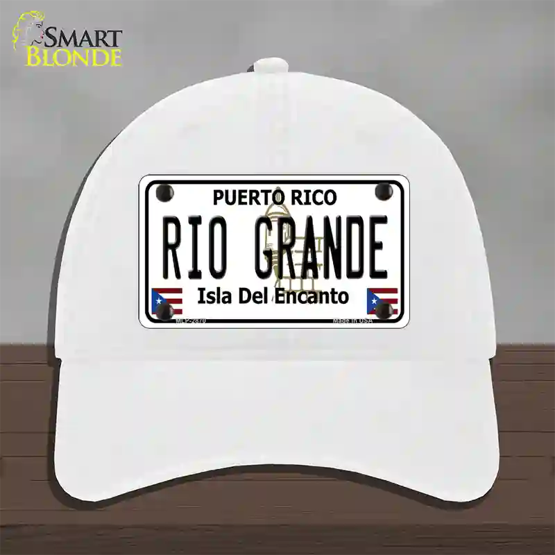 Rio Grande Puerto Rico Novelty License Plate Hat Unconstructed Cotton / White