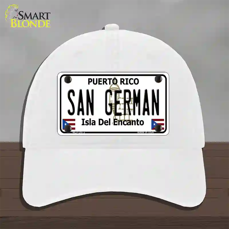 San German Puerto Rico Novelty License Plate Hat Unconstructed Cotton / White