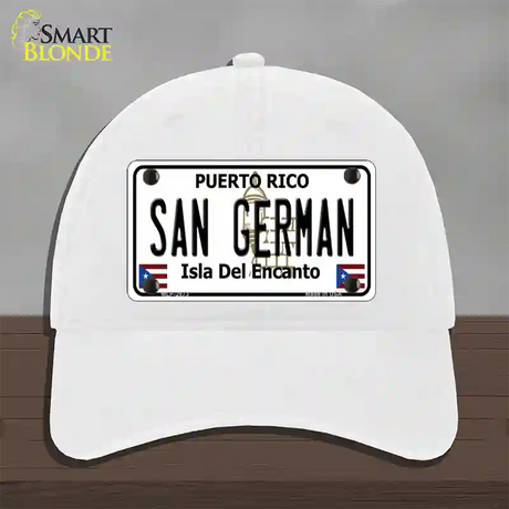 San German Puerto Rico Novelty License Plate Hat Unconstructed Cotton / White