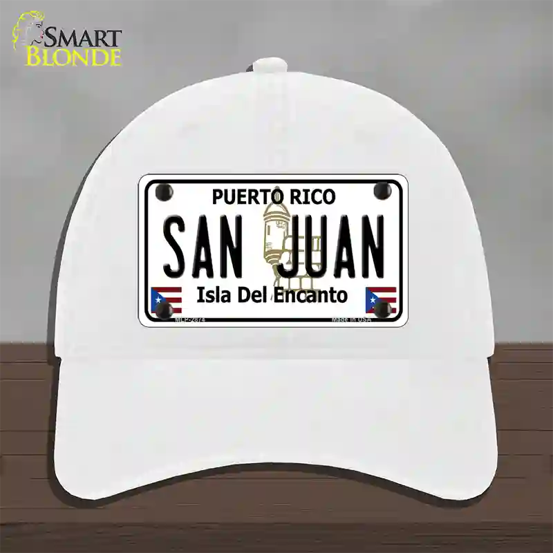 San Juan Puerto Rico Novelty License Plate Hat Unconstructed Cotton / White