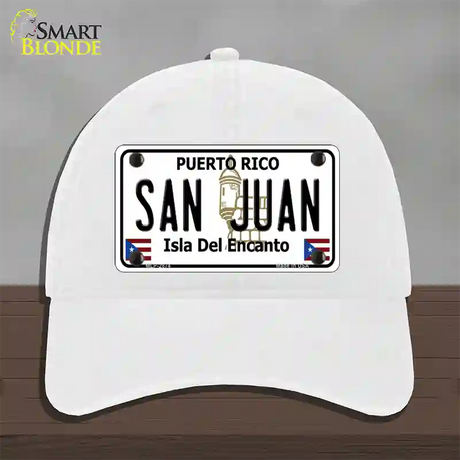 San Juan Puerto Rico Novelty License Plate Hat Unconstructed Cotton / White