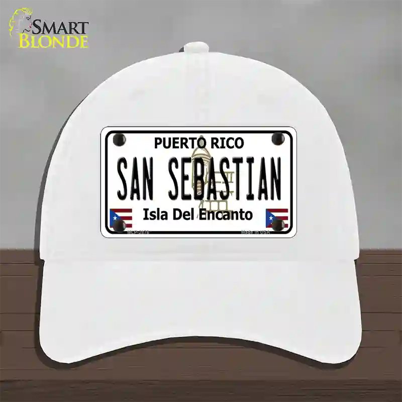 San Sebastian Puerto Rico Novelty License Plate Hat Unconstructed Cotton / White