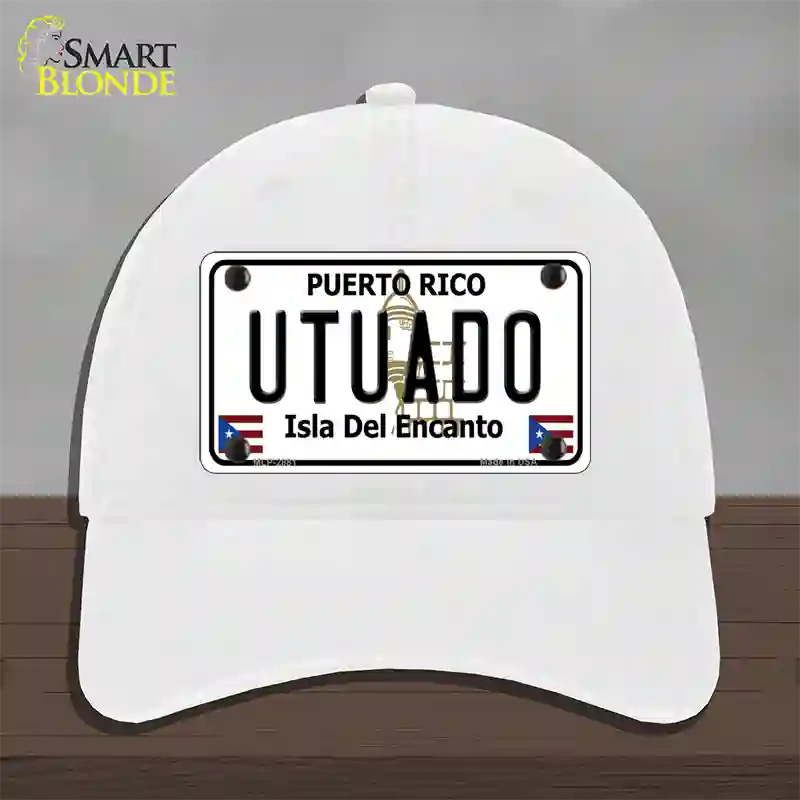 Utuado Puerto Rico Novelty License Plate Hat Unconstructed Cotton / White