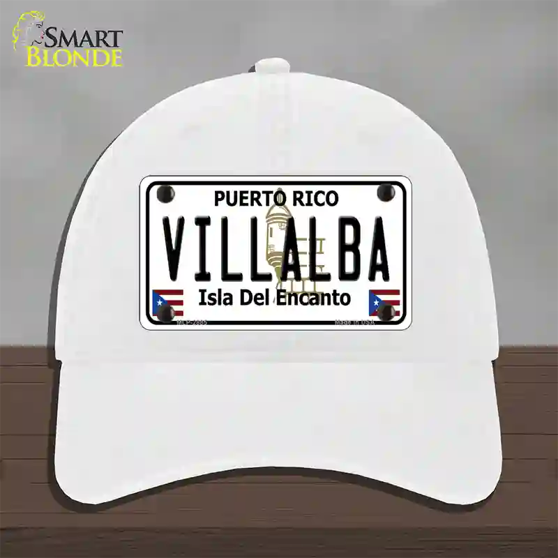 Villalba Puerto Rico Novelty License Plate Hat Unconstructed Cotton / White