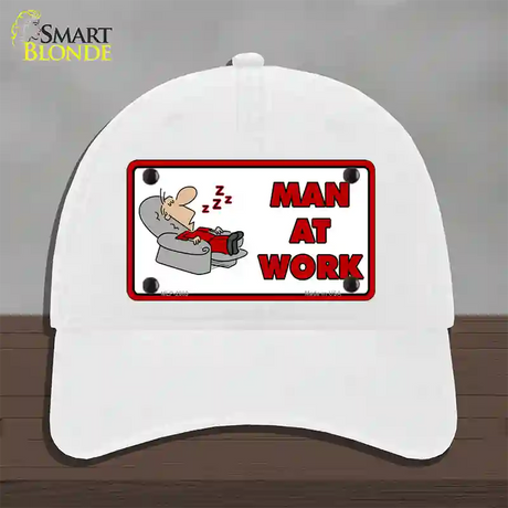 Man At Work Novelty License Plate Hat Unconstructed Cotton / White