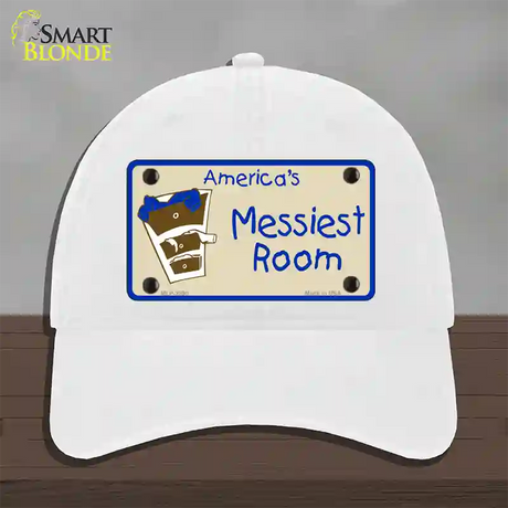 Americas Messiest Room Novelty License Plate Hat Unconstructed Cotton / White