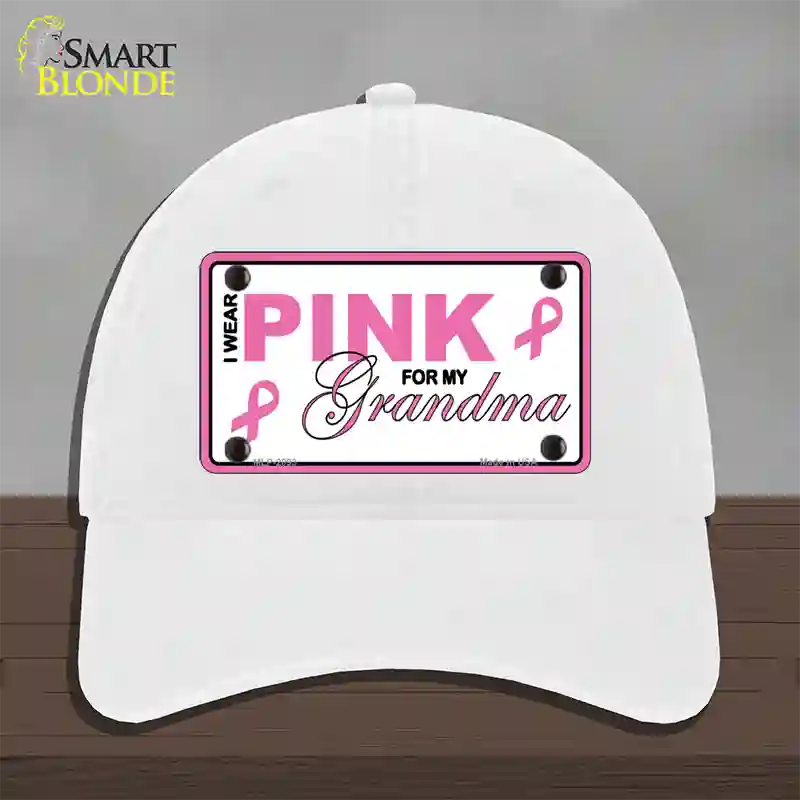 Pink For Grandma Novelty License Plate Hat Unconstructed Cotton / White