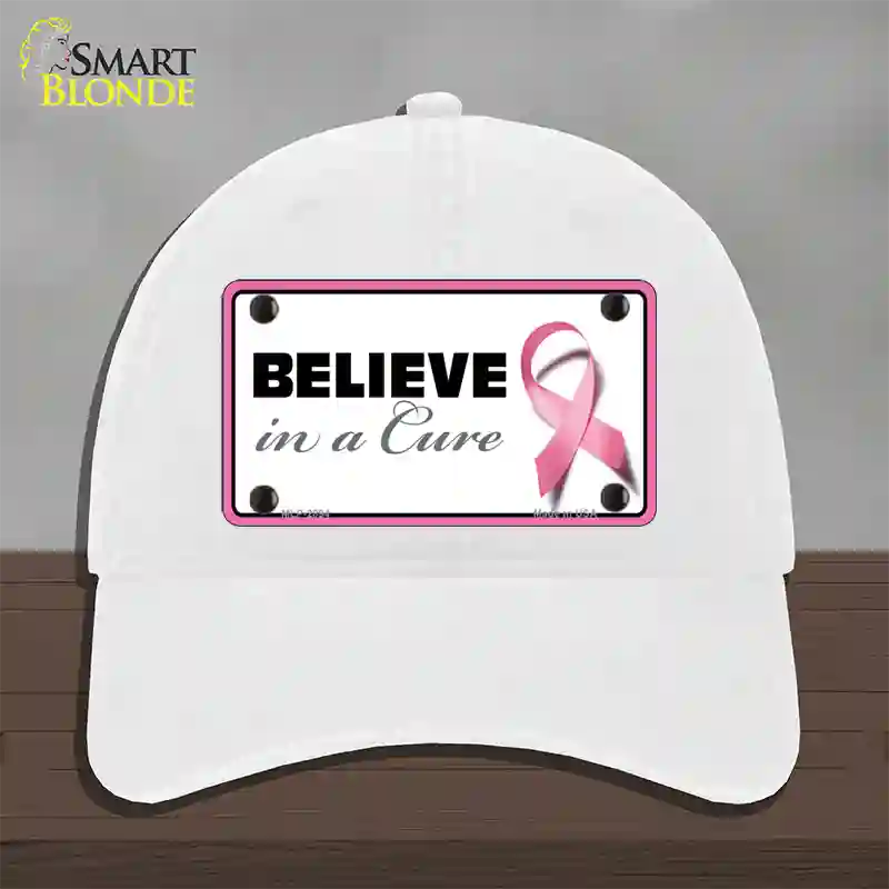 Believe In A Cure Novelty License Plate Hat Sign Unconstructed Cotton / White