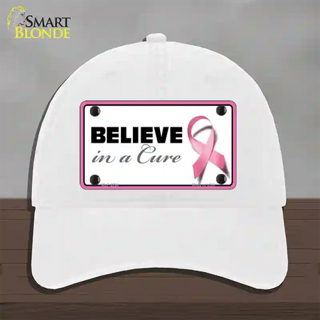 Believe In A Cure Novelty License Plate Hat Sign Unconstructed Cotton / White