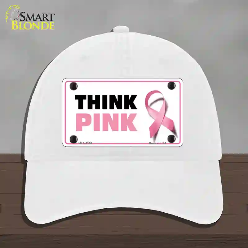 Think Pink Novelty License Plate Hat Sign Unconstructed Cotton / White