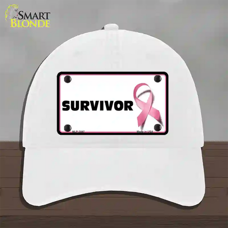 Survivor Breast Cancer Novelty License Plate Hat Unconstructed Cotton / White