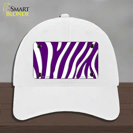 Purple White Zebra Novelty License Plate Hat Unconstructed Cotton / White