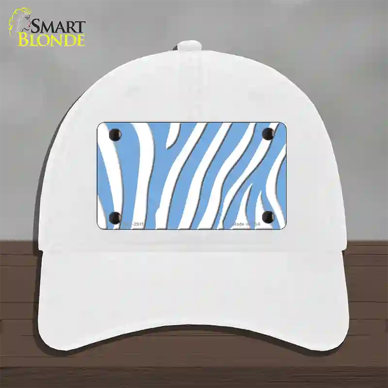 Light Blue White Zebra Novelty License Plate Hat Unconstructed Cotton / White