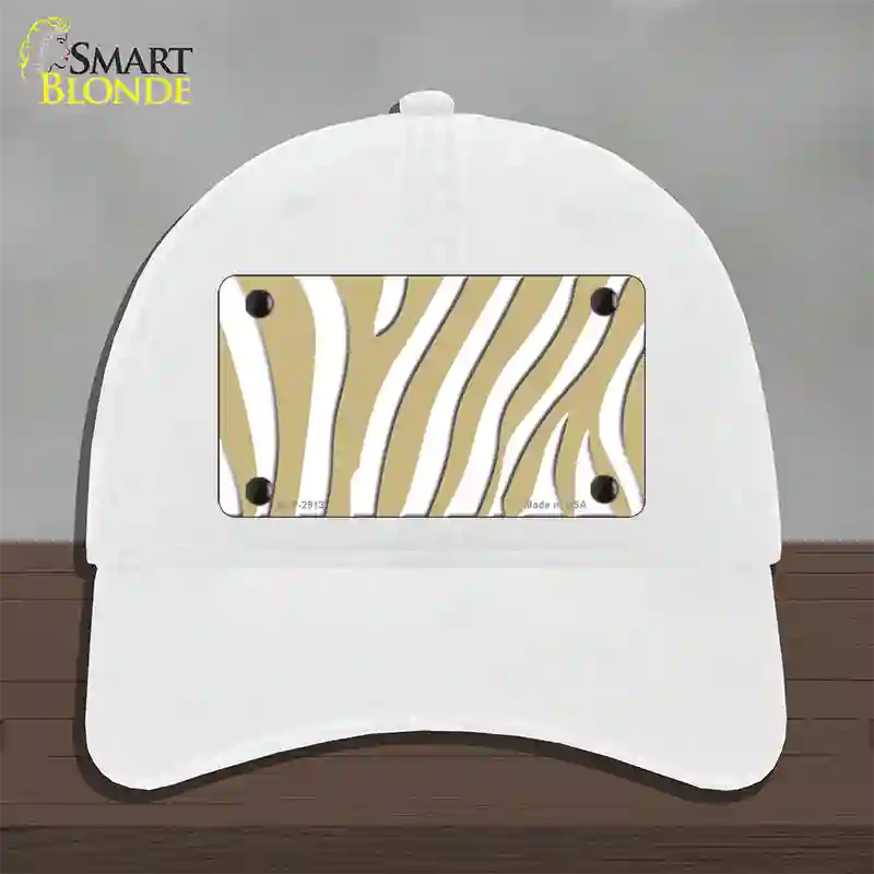 Gold White Zebra Novelty License Plate Hat Unconstructed Cotton / White