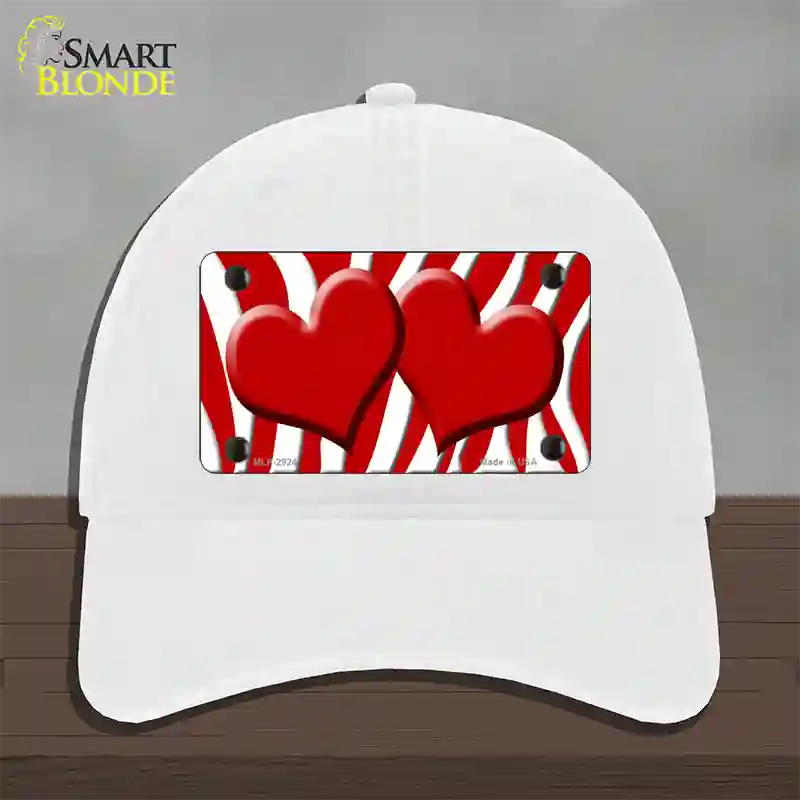 Red White Zebra Red Centered Hearts Novelty License Plate Hat Unconstructed Cotton / White