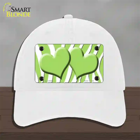 Lime Green White Zebra Lime Green Centered Hearts Novelty License Plate Hat Unconstructed Cotton / White