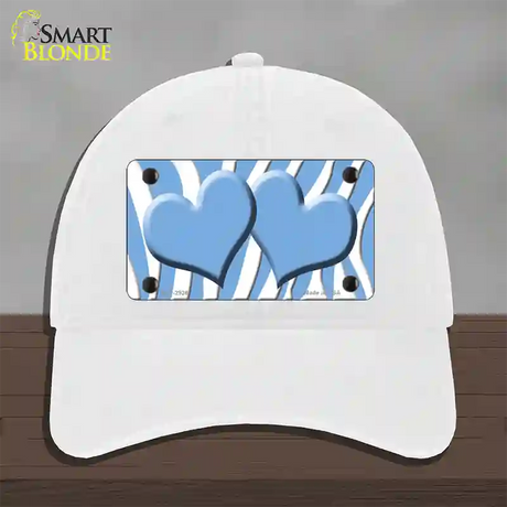 Light Blue White Zebra Light Blue Centered Hearts Novelty License Plate Hat Unconstructed Cotton / White