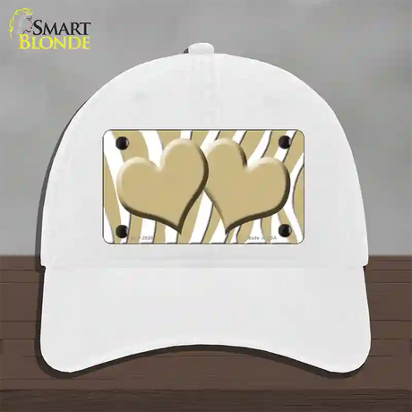 Gold White Zebra Gold Centered Hearts Novelty License Plate Hat Unconstructed Cotton / White