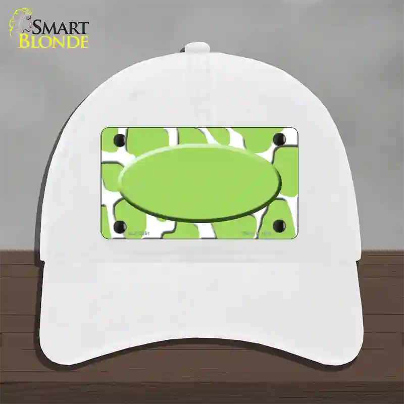 Lime Green White Giraffe Lime Green Center Oval Novelty License Plate Hat Unconstructed Cotton / White