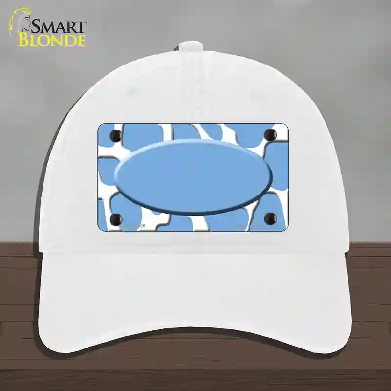 Light Blue White Giraffe Light Blue Center Oval Novelty License Plate Hat Unconstructed Cotton / White