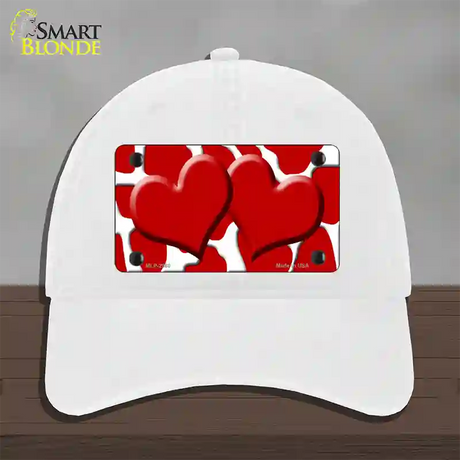 Red White Giraffe Red Centered Hearts Novelty License Plate Hat Unconstructed Cotton / White