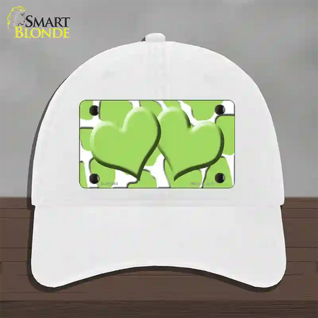 Lime Green White Giraffe Lime Green Centered Hearts Novelty License Plate Hat Unconstructed Cotton / White