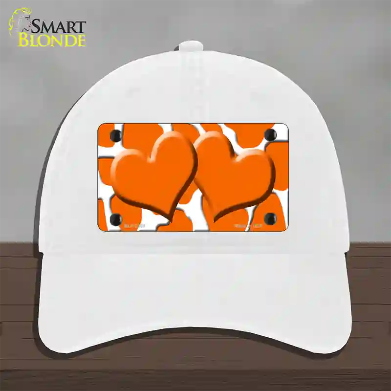 Orange White Giraffe Orange Centered Hearts Novelty License Plate Hat Unconstructed Cotton / White