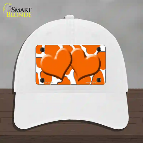 Orange White Giraffe Orange Centered Hearts Novelty License Plate Hat Unconstructed Cotton / White