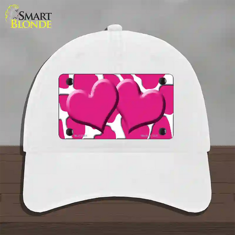 Pink White Giraffe Pink Centered Hearts Novelty License Plate Hat Unconstructed Cotton / White