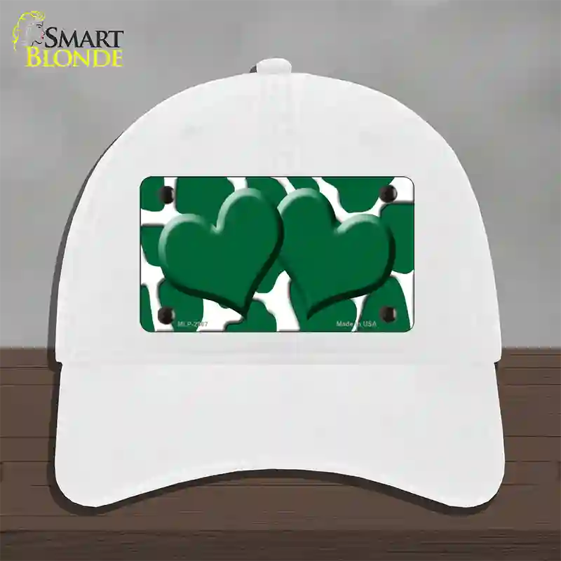 Green White Giraffe Green Centered Hearts Novelty License Plate Hat Unconstructed Cotton / White