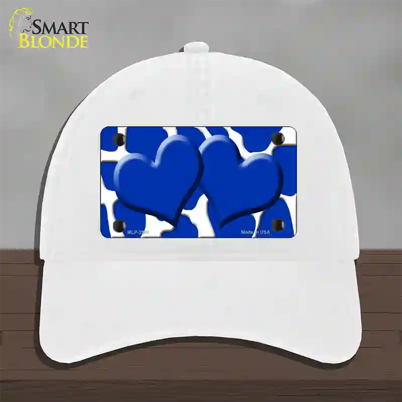 Blue White Giraffe Blue Centered Hearts Novelty License Plate Hat Unconstructed Cotton / White