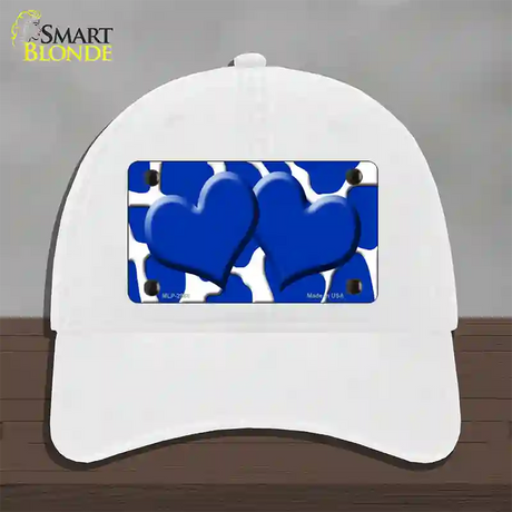 Blue White Giraffe Blue Centered Hearts Novelty License Plate Hat Unconstructed Cotton / White