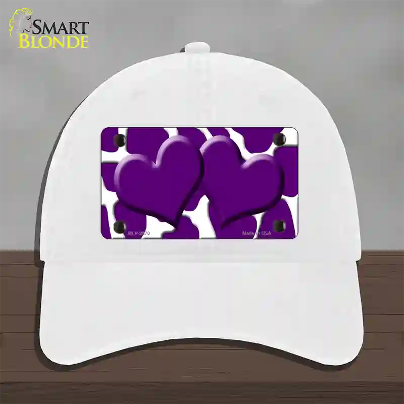 Purple White Giraffe Purple Centered Hearts Novelty License Plate Hat Unconstructed Cotton / White